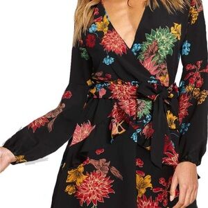 UGUEST Floral Long Sleeve  Dress - Black with Multicolor Floral Print